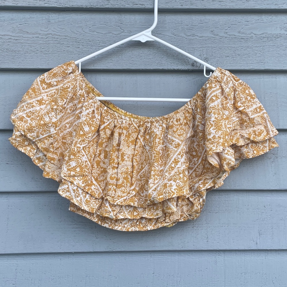 Altar'd State Golden Floral Off-Shoulder Blouse